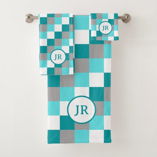 Blauwgroen en Aqua Gecontroleerd overeenkomend mon Bad Handdoek (Insitu)