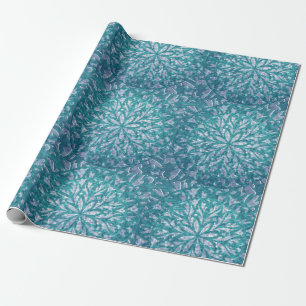 Blauwgroen en Aqua Snowflake Damask Cadeaupapier