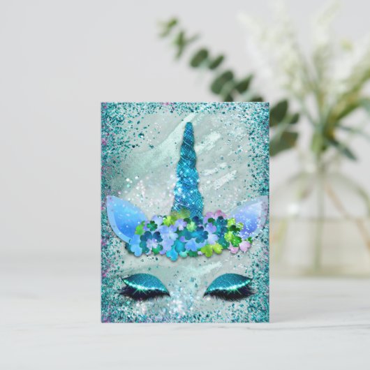 Blauwgroen en Aqua Sparking Unicorn Briefkaart (Staand voorkant)