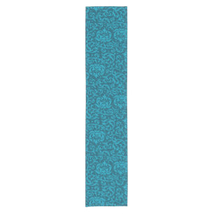 Blauwgroen en Aqua Tudor Gardens Damask Korte Tafelloper