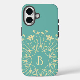 Blauwgroen en beige derfwerende monogram iPhone 16 hoesje