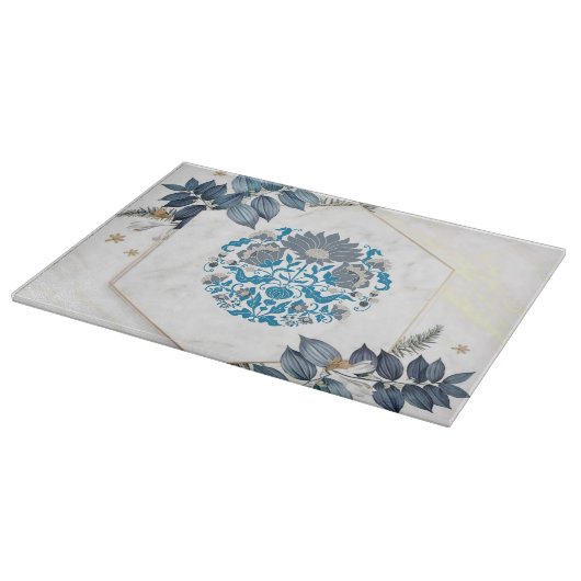 Blauwgroen en beige Mandala Grafisch kunstwerk Snijplank (Hoek)