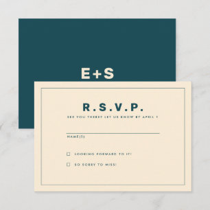 Blauwgroen en beige Wes Anderson geïnspireerde RSV Kaart