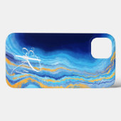 Blauwgroen en blauw Agate Marble Abstracte Name Mo Case-Mate iPhone Case (Achterkant (horizontaal))