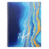 Blauwgroen en blauw Agate Marble Abstracte Name Mo Notitieboek (Voorkant)