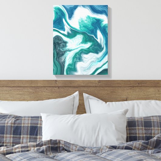 Blauwgroen en blauw Turquoise Water Ocean Marble Canvas Afdruk (Insitu (Slaapkamer))