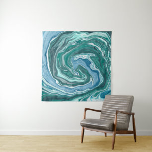 Blauwgroen en blauw Turquoise Water Swirls Wandkleed