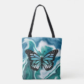 Blauwgroen en blauwe Canvas tas van marmer Butterf (Achterkant)