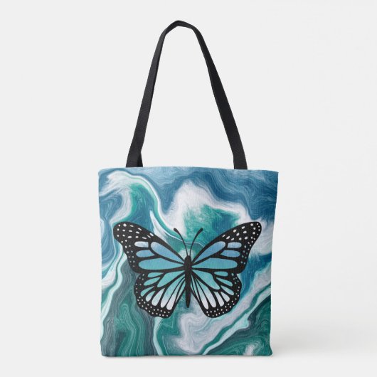 Blauwgroen en blauwe Canvas tas van marmer Butterf (Achterkant)