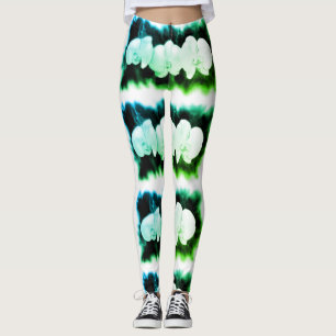 Blauwgroen en blauwe orchideeën leggings