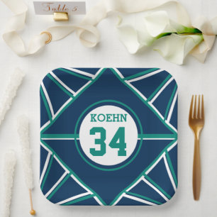 Blauwgroen en blauwe sportweddenthema Papieren Bor Bordje