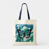 Blauwgroen en blauwe Turquoise Marble Butterfly Tote Bag (Achterkant)