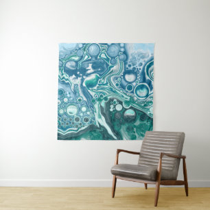 Blauwgroen en blauwe watergolven wandkleed
