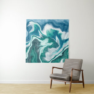 Blauwgroen en blauwe watergolven wandkleed