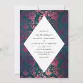 Blauwgroen en Bourgogne Glam Faux Folie Weddensch Kaart (Voorkant)