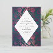 Blauwgroen en Bourgogne Glam Faux Folie Weddensch Kaart (Staand voorkant)