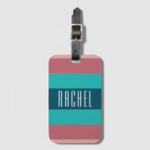 Blauwgroen en Bourgogne Monogrammed Bagagelabel (Voorkant (verticaal))