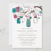 Blauwgroen en Bourgondische hangende Mason Jars br Kaart (Voorkant)