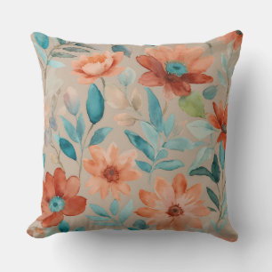 Blauwgroen en Bronzen Wildflower bloemen Kussen