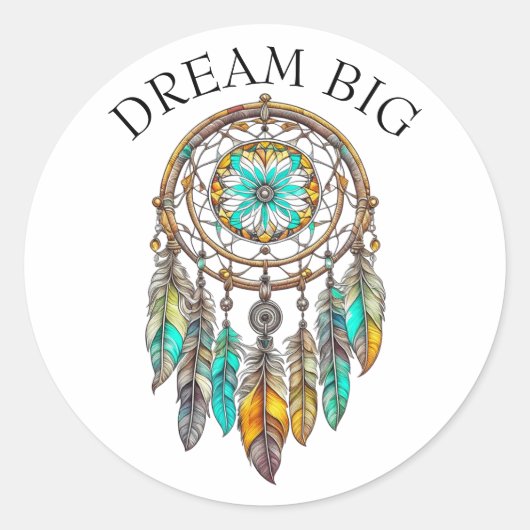 Blauwgroen en Bruin Dreamcatcher | Droom groot Ronde Sticker (Voorkant)
