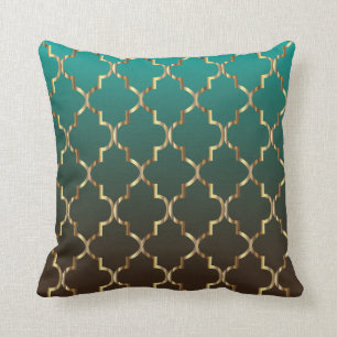 Blauwgroen en bruin mengsel   Golden Quatrefoil Pa Kussen