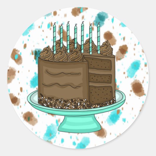 Blauwgroen en bruine chocolade Cake Birthday Ronde Sticker (Voorkant)