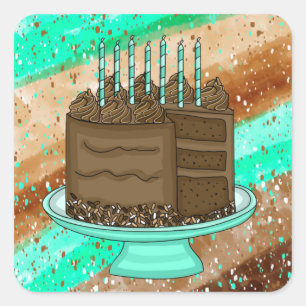 Blauwgroen en bruine chocolade Cake Birthday   Vierkante Sticker