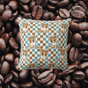 Blauwgroen en bruine koffiecontrole kussen