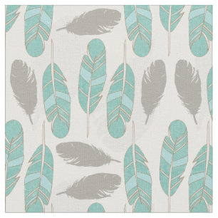 blauwgroen en bruine veren moderne print stof