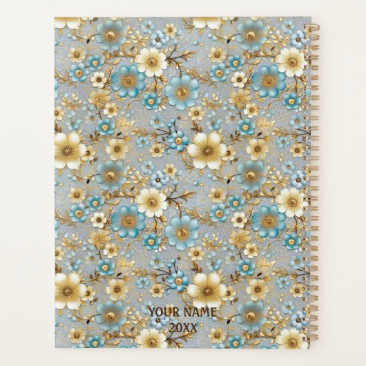 Blauwgroen en Cream Bloemen Chiyogami Planner (Achterkant)