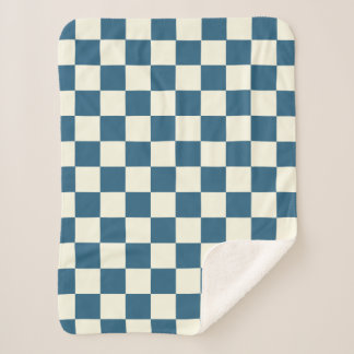 Blauwgroen en Cream Checkerboard Sherpa Blanket Deken