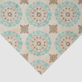 Blauwgroen en Cream Circles op Tan-decoupage Tissuepapier (Detail)