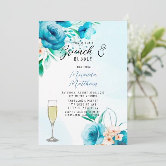 Blauwgroen en doorgesneden Floral Brunch en Bubble Kaart (Staand voorkant)