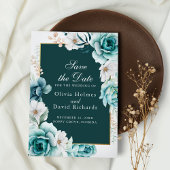 Blauwgroen en Dusty Blue Wildflower Save the Date 