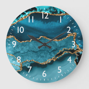 Blauwgroen en Faux Gold Glitter Marble Agate Grote Klok