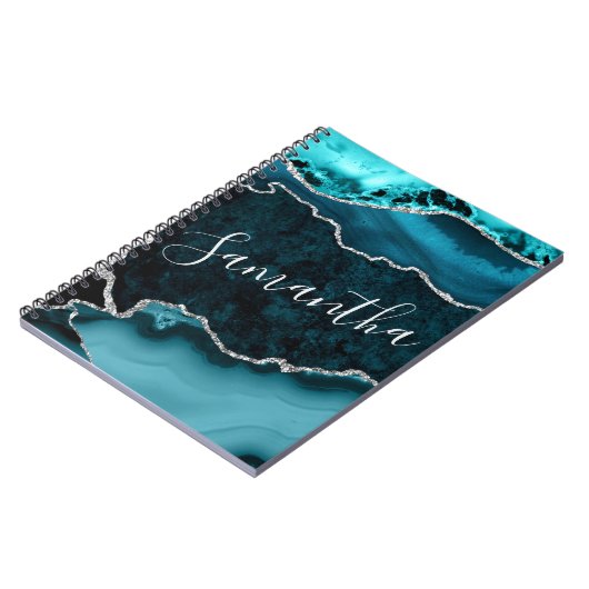 Blauwgroen en Faux Silver Glitter Marble Agate Notitieboek (Linkerzijde)