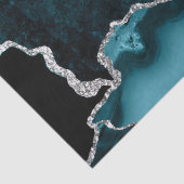 Blauwgroen en Faux Silver Glitter Marble Agate Tissuepapier (Detail)