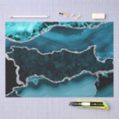 Blauwgroen en Faux Silver Glitter Marble Agate Tissuepapier (Craft)