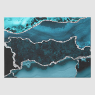 Blauwgroen en Faux Silver Glitter Marble Agate Tissuepapier