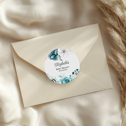 Blauwgroen en gebroken wit Baby shower Ronde Sticker