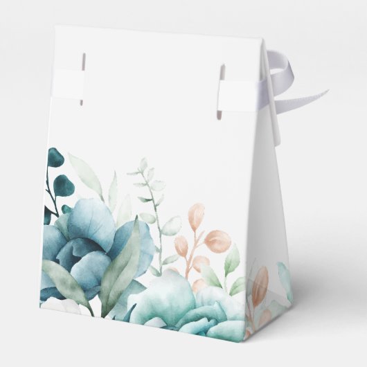 Blauwgroen en gebroken wit Wildflower Bruiloft Bedankdoosjes (Achterkant)