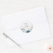 Blauwgroen en gebroken wit Wildflower Bruiloft Ronde Sticker (Envelop)