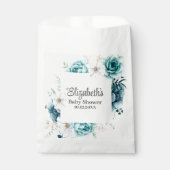 Blauwgroen en gebroken witte Floral Baby shower Fa Bedankzakje (Voorkant)