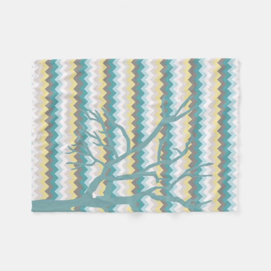 Blauwgroen en gele Chevron Winter Tree Blanket Fleece Deken (Voorkant (Horizontaal))
