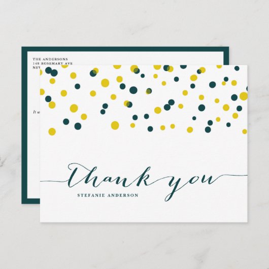 Blauwgroen en gele Confetti Stippen Modern Dank u Briefkaart (Voorkant / Achterkant)