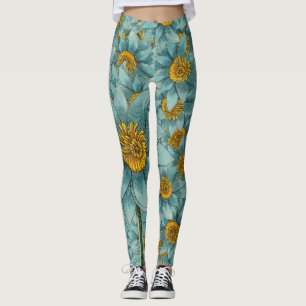Blauwgroen en gele Leggings voor zonnebloemen