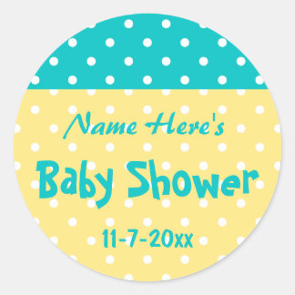 Blauwgroen en gele Polka Dot, Aangepast Baby showe Ronde Sticker