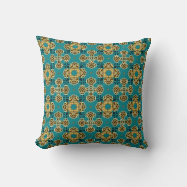 Blauwgroen en Gold Abstract  patroon Kussen (Voorkant)