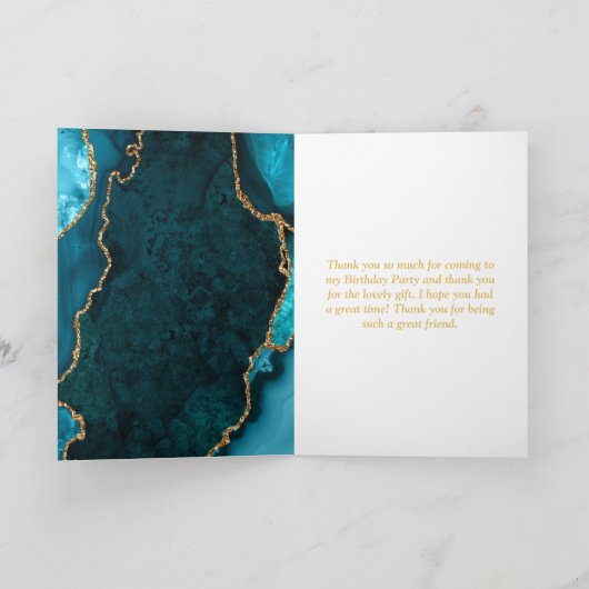 Blauwgroen en Gold Agaat Verjaardag Bedankkaart (Binnen)