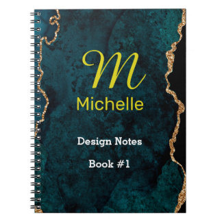 Blauwgroen en Gold Agate Marble Effect Notitieboek